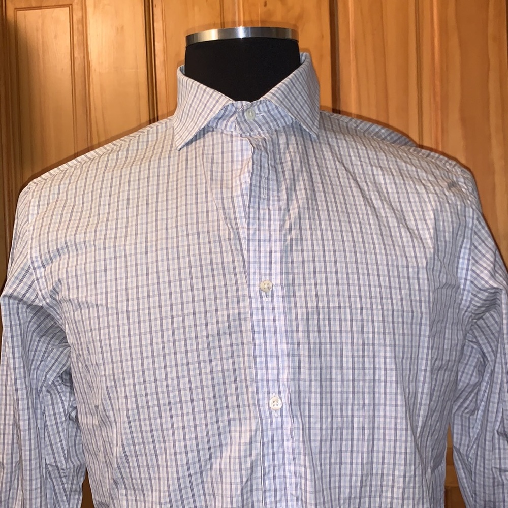 Ralph Lauren Purple Label Blue and White Checked Dress Shirt - Picture 2 of 7